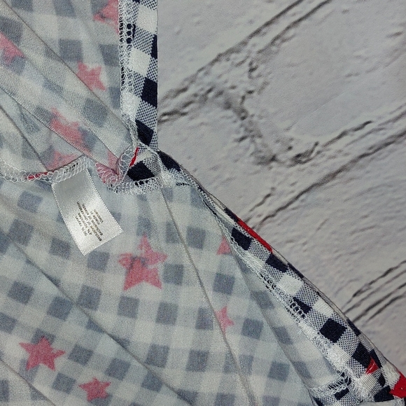 Blue Gingham w Red Stars Top by Lane Bryant Flutter Sleeve Tee 22 24 3X - Picture 6 of 6